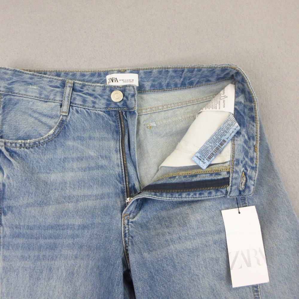 Zara Jeans NWT Women 6 Blue Light Wash Cargo Pocket High-Rise Loose Back Flaps - Picture 4 of 11